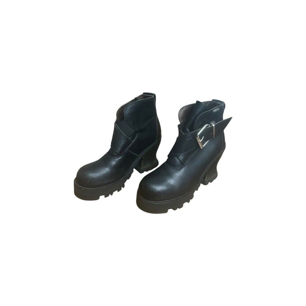 Vintage Y2K DESTROY Platform Chunky Black Leather Ankle Bootie Boots size 39